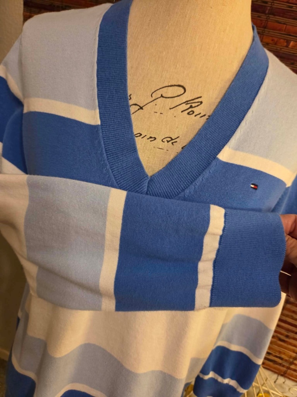 Tommy Hilfiger Light & Royal Blue Striped V-Neck Sweater - Picture 3 of 5